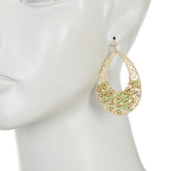 Large Filigree Drop Earrings Peridot color beads - Picture 8 of 8